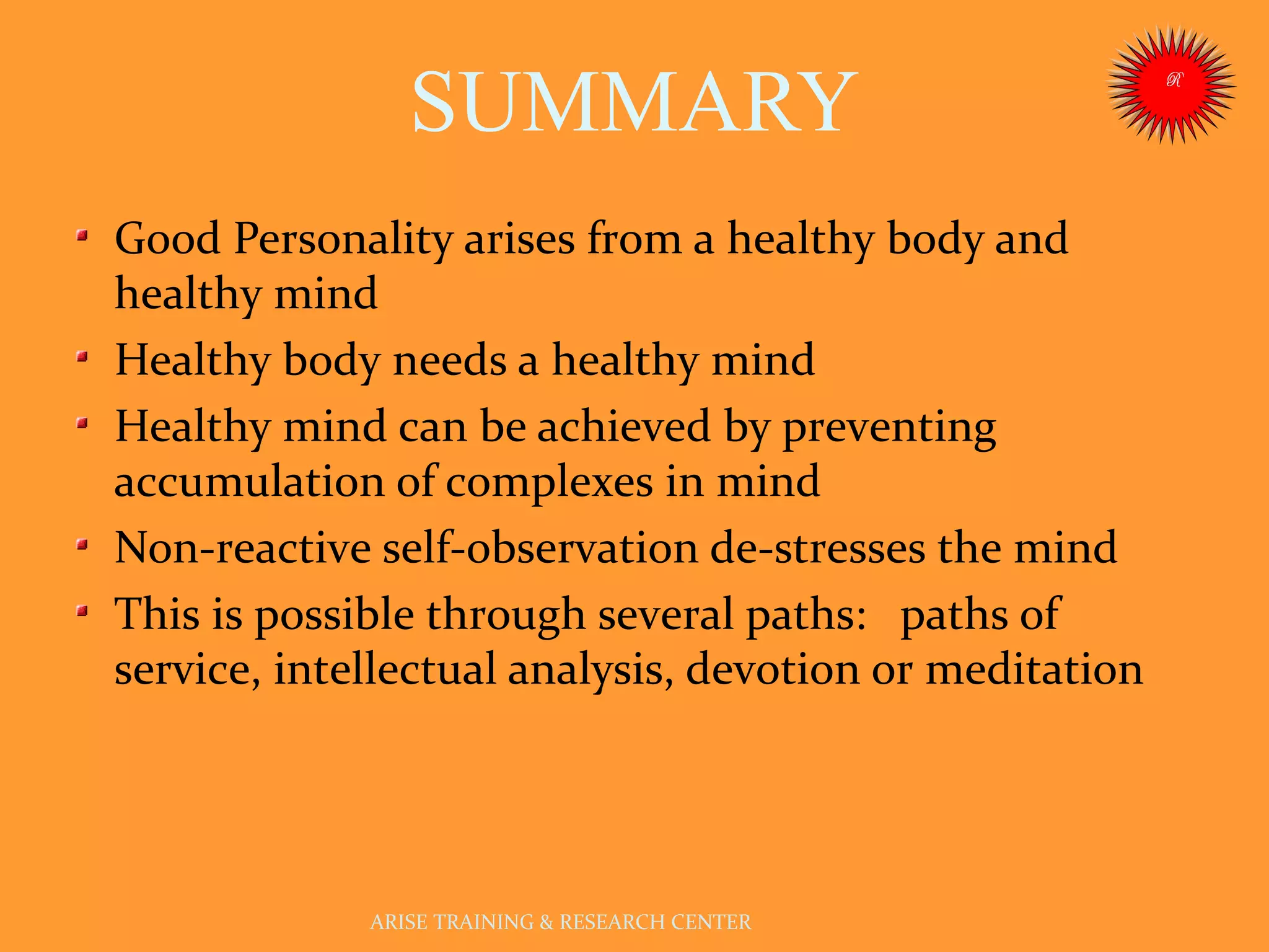 Body Development Mind Personality development healthy mind & body | PPT