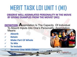 Assimilation Is The Capacity    Of Individual
To Absorb Inputs Into One‟s Personality. Assimilation
Means
 