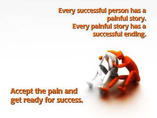 Every successful person has a
                              painful story.
                  Every painful story has a
                         successful ending.




Accept the pain and
get ready for success.
 
