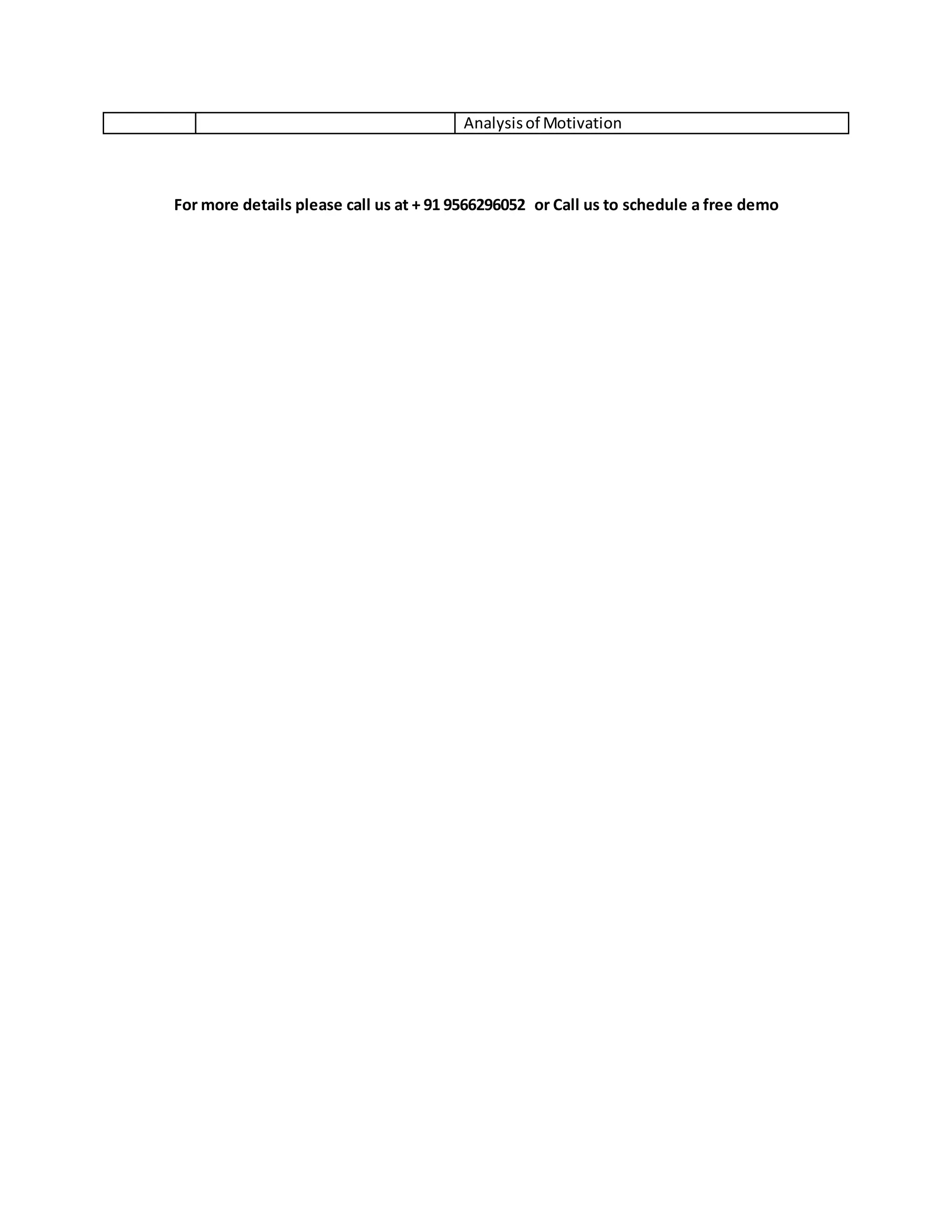 Analysisof Motivation
For more details please call us at + 91 9566296052 or Call us to schedule a free demo
 