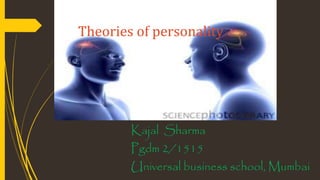 Presented by
Kajal Sharma
Pgdm 2/1515
Universal business school, Mumbai
Theories of personality
 