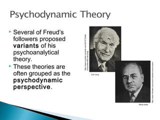 http://www.infowars.com/court-ordered-communism/
 Several of Freud’s
followers proposed
variants of his
psychoanalytical
theory.
 These theories are
often grouped as the
psychodynamic
perspective.
Carl Jung
http://www.counter-currents.com/2010/10/last-
encounter-with-carl-jung/
Alfred Adler
 