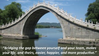 “Bridging	the	gap	between	yourself	and	your	team,	makes	
your	life,	and	theirs,	easier,	happier,	and	more	produc:ve.”
 