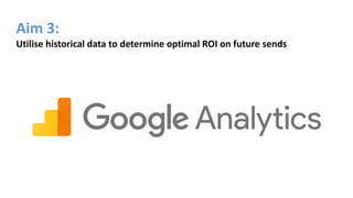 Aim 3:
Utilise historical data to determine optimal ROI on future sends
 