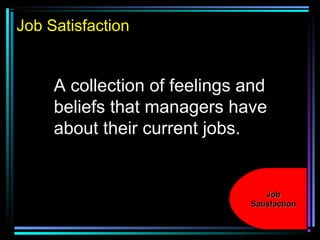 Job Satisfaction
A collection of feelings and
beliefs that managers have
about their current jobs.
JobJob
SatisfactionSatisfaction
 