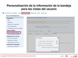 Personalización de la información de la bandeja
                    para las vistas del usuario




Copyright © 2012 CROSSNET SAC. Todos los Derechos Reservados   4 - 13
 