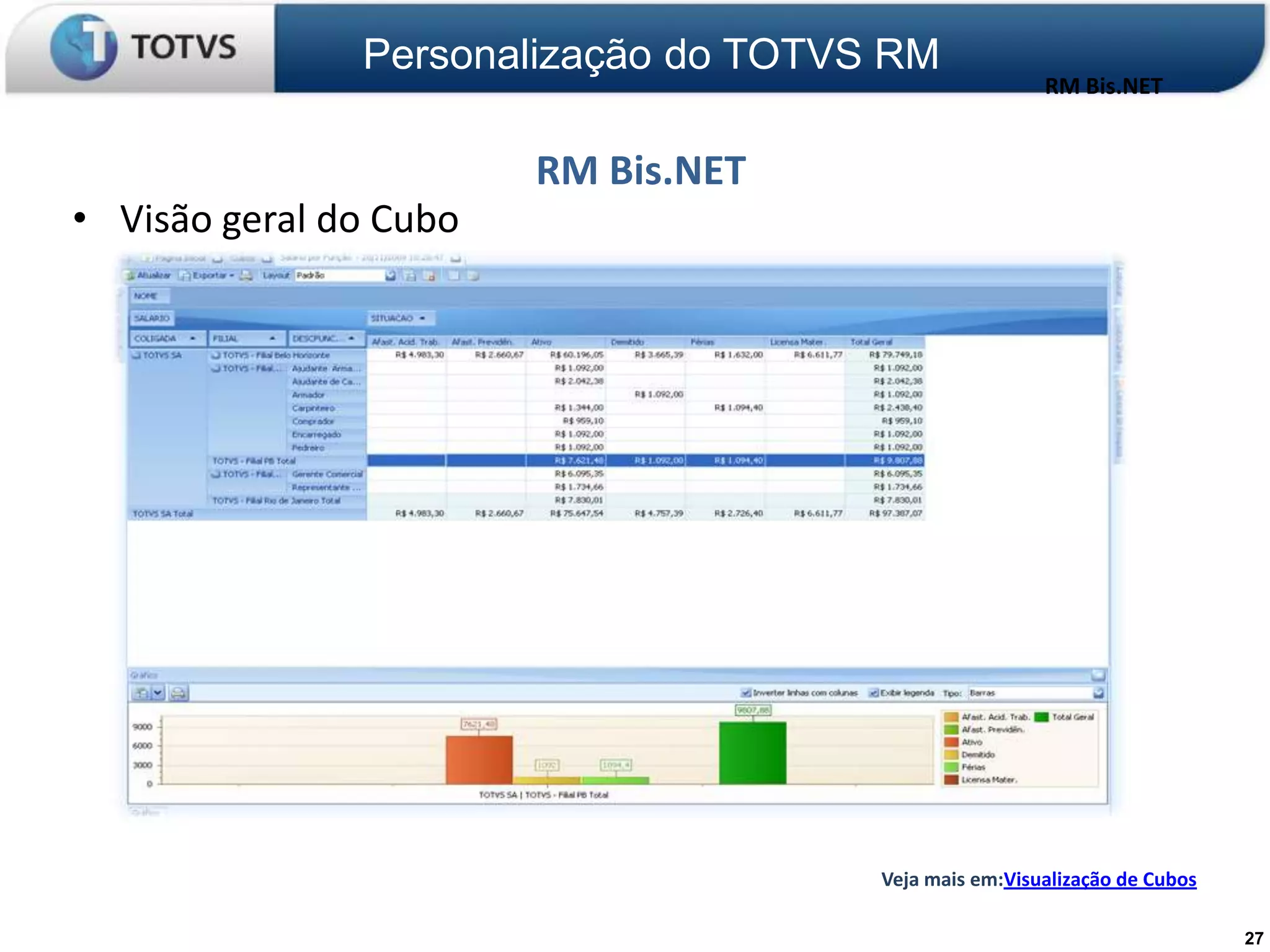 Personalização do TOTVS RM
                                                       RM Bis.NET


                        RM Bis.NET
• Visão geral do Cubo




                                      Veja mais em:Visualização de Cubos

                                                                           27
 