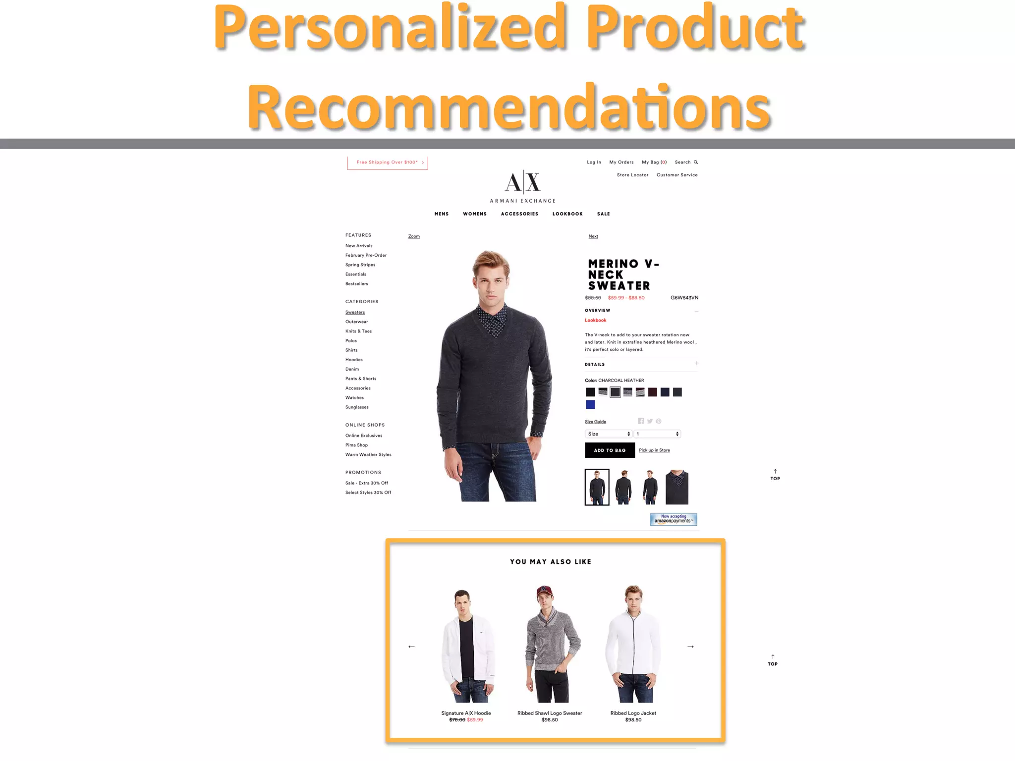 Personalized Real Time Product
Recommendations
The user is welcomed
with real time and
personalized
recommendations.
The recommendations
are updated each time
a new filter value is
chosen.
 