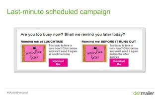 Slide 35 Insert name of presentation here in Master slides
Last-minute scheduled campaign
#MakeItPersonal
 