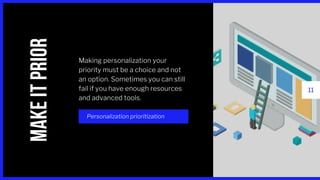 11
Making personalization your
priority must be a choice and not
an option. Sometimes you can still
fail if you have enough resources
and advanced tools.
Personalization prioritization
MAKEITPRIOR
 