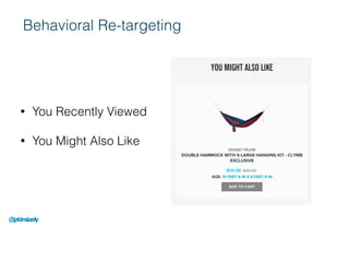 Behavioral Re-targeting
• You Recently Viewed
• You Might Also Like
 