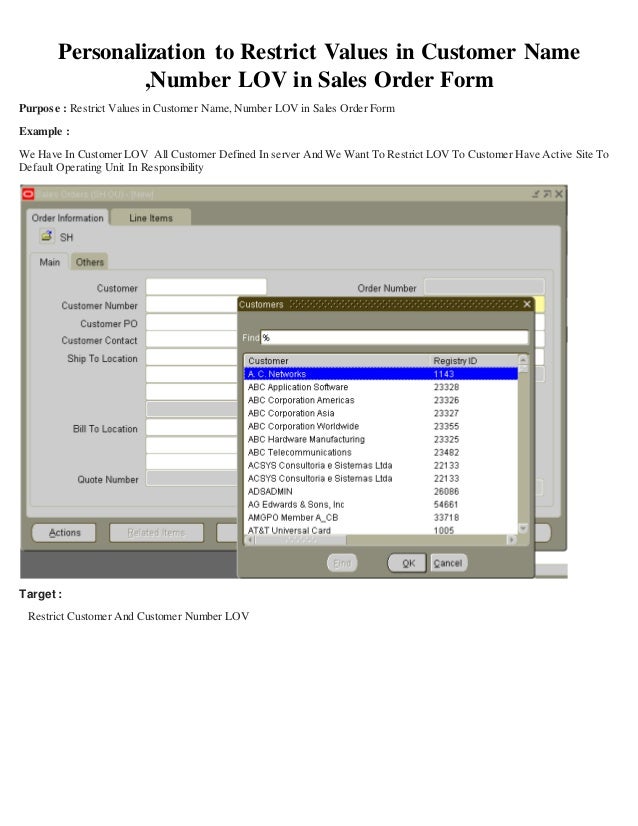personalization to restrict values in customer name and number lov in