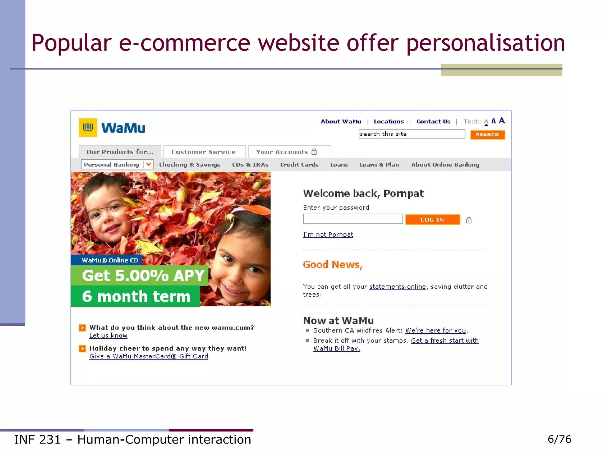 Popular e-commerce website offer personalisation  