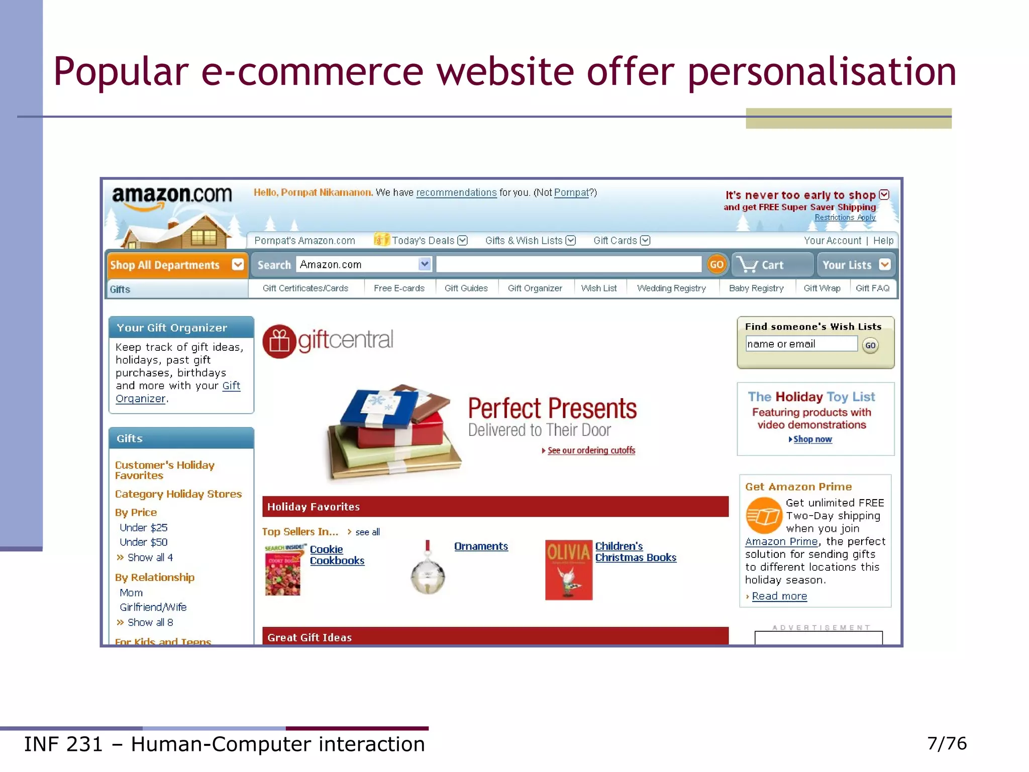 Popular e-commerce website offer personalisation  