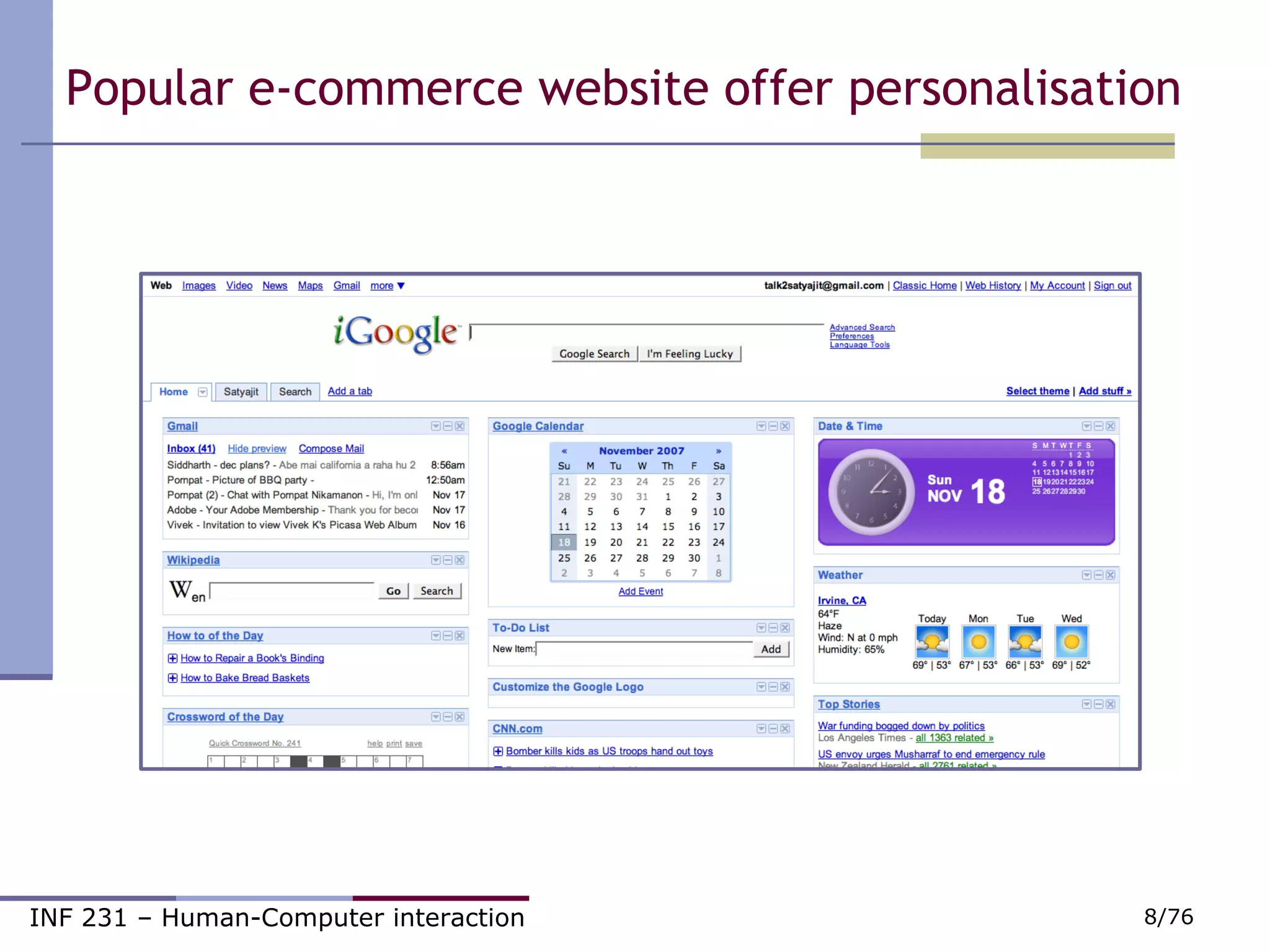 Popular e-commerce website offer personalisation  