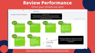 Review Performance
Once your emails are sent
Read more about Personyze analytics here
 