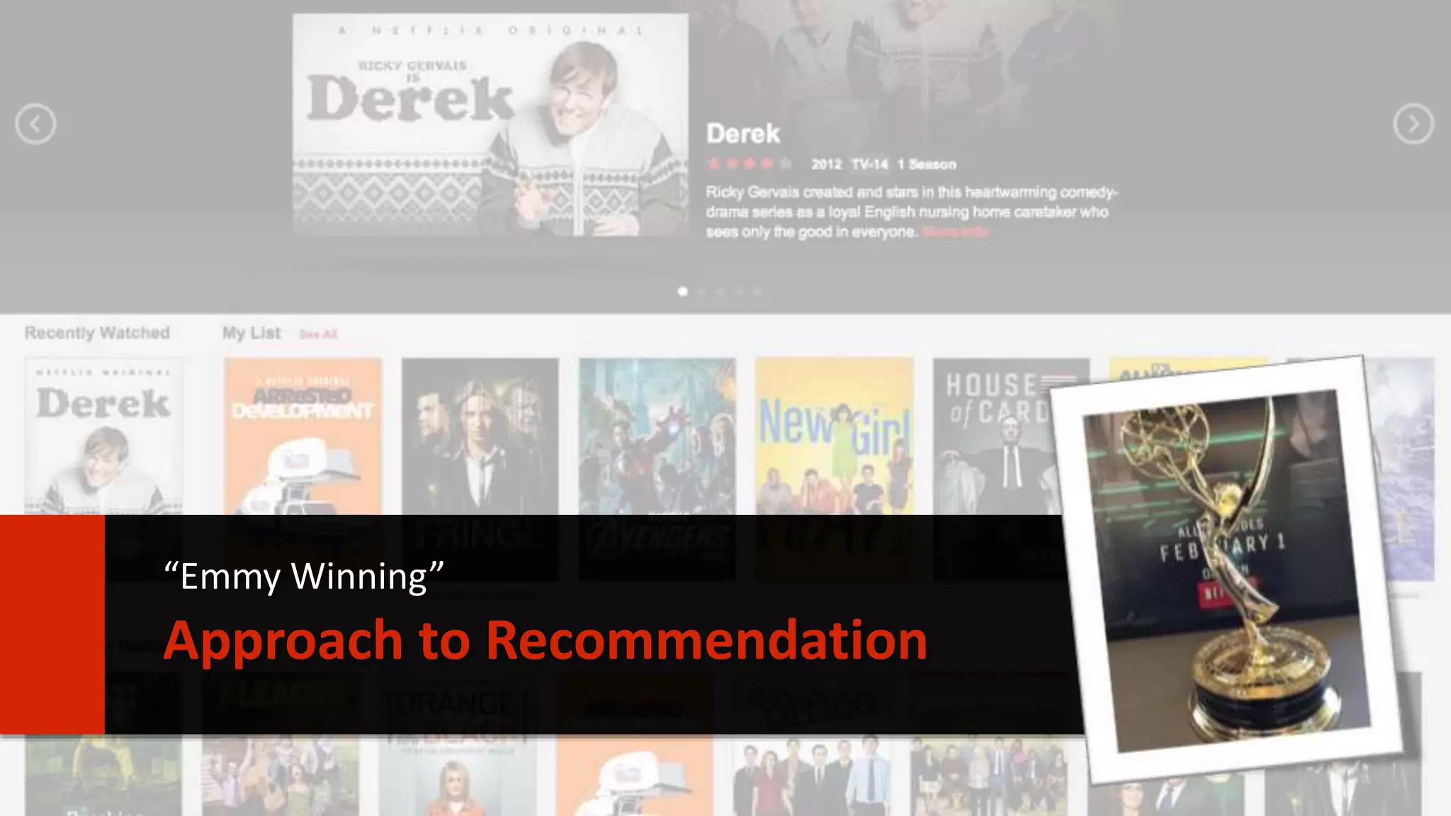 7 
“Emmy Winning” 
Approach to Recommendation 
 