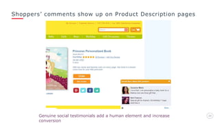 Shoppers’ comments show up on Product Description pages
2323Genuine social testimonials add a human element and increase
conversion
 