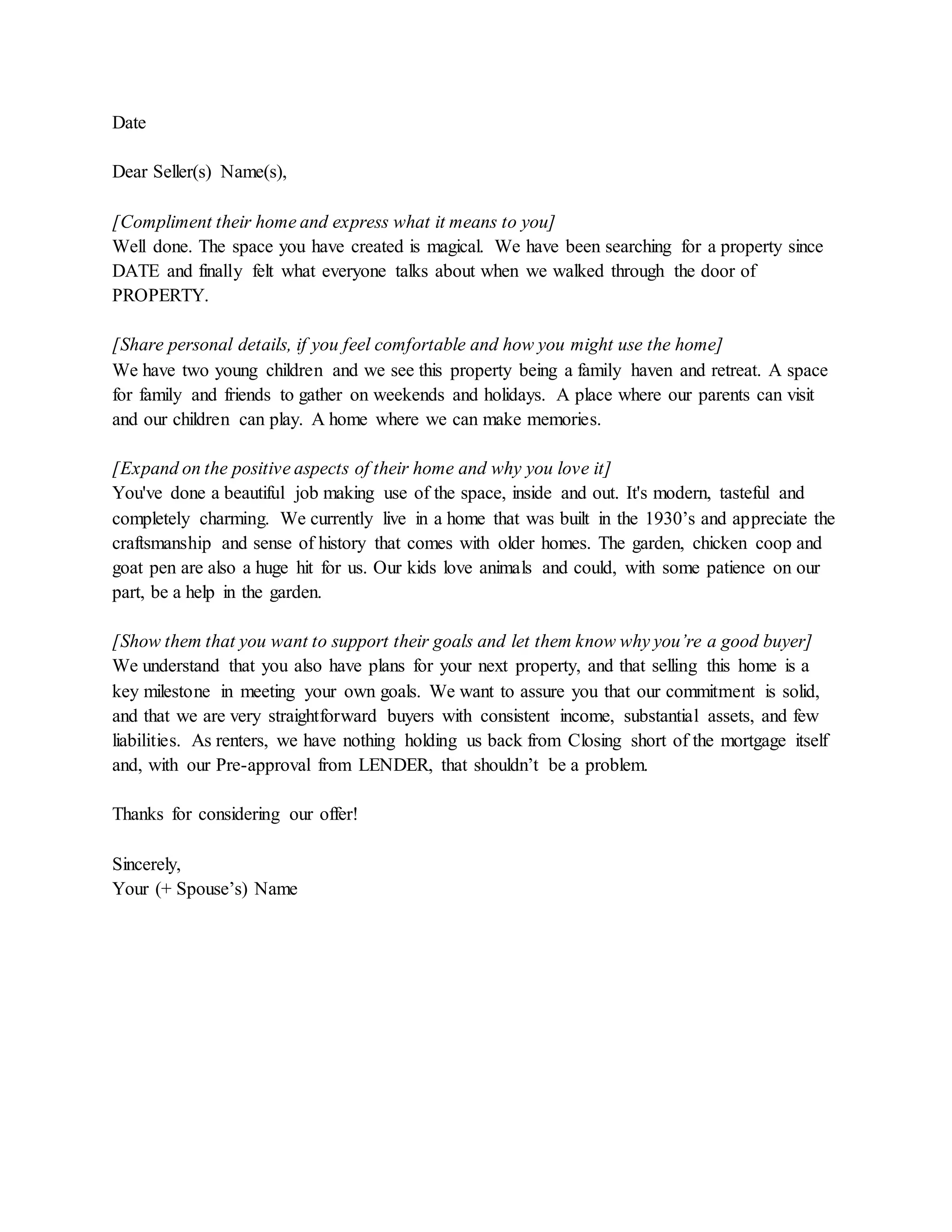Personal Letter for Buying a Home Template DOCX