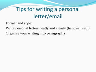 how to write a personal letter format