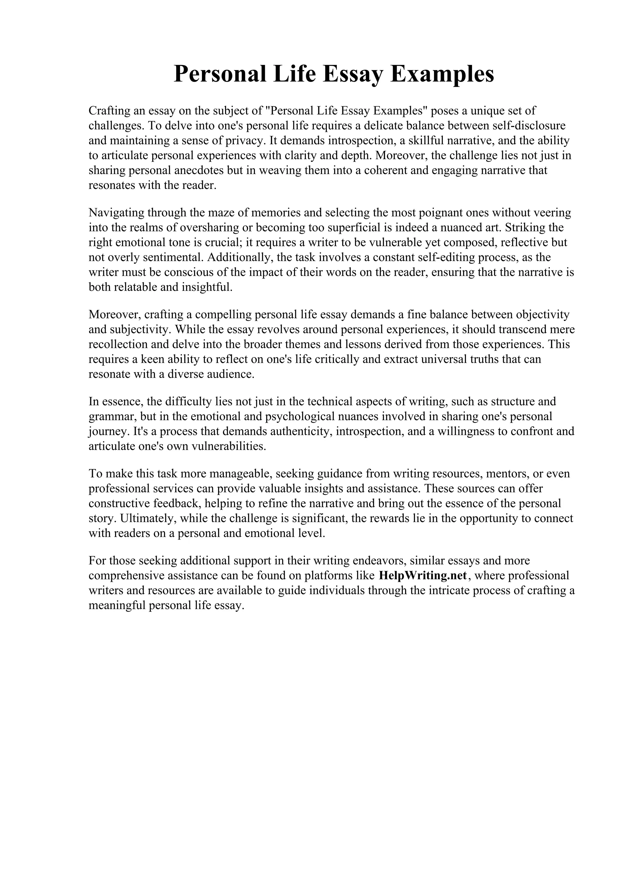 Personal Essay Example Paper Personal Life Essay Examples.pdf