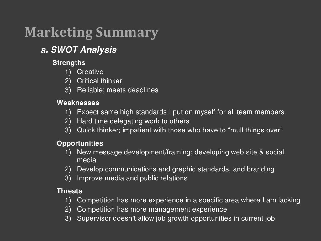 Personal Marketing Plan January 2011