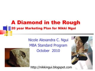 A Diamond in the Rough 20 year Marketing Plan for Nikki Ngui Nicole Alexandra C. Ngui MBA Standard Program October  2010 http://nikkingui.blogspot.com 