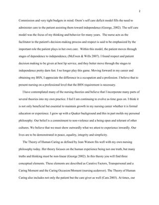 Personal philosophy of nursing