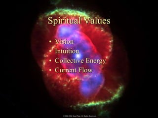 Spiritual Values <ul><li>Vision </li></ul><ul><li>Intuition </li></ul><ul><li>Collective Energy </li></ul><ul><li>Current ...