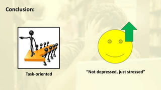 Conclusion:
Task-oriented “Not depressed, just stressed”
 