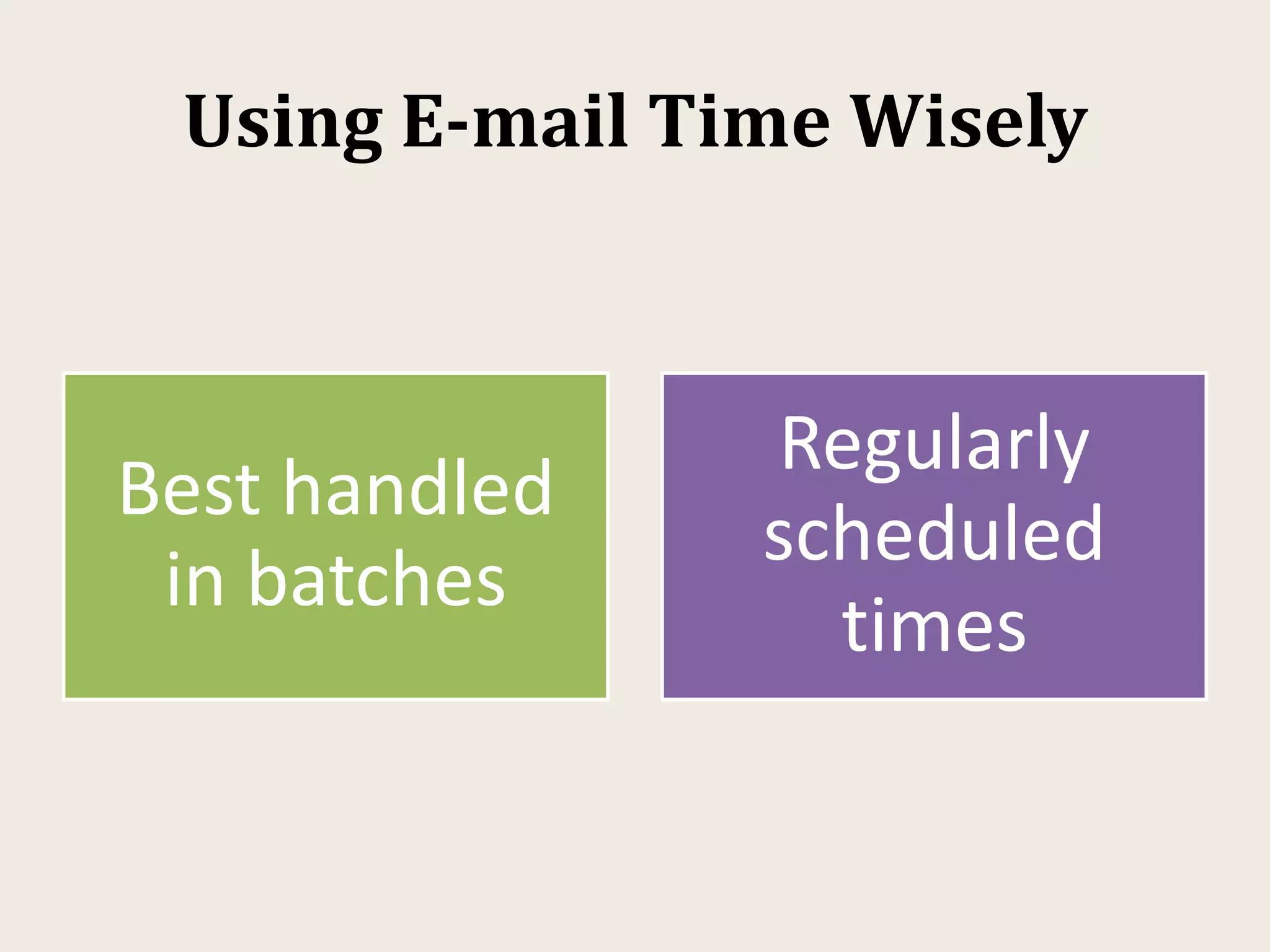 Using E-mail Time Wisely
Best handled
in batches
Regularly
scheduled
times
 