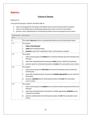 Myp Personal Project Guide.pdf personal projectbooklet for myp5 student | PDF