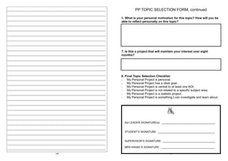 Personal Project Student Guide And Process Journal | PDF