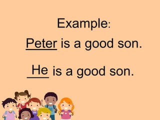 Peter is a good son.
___ is a good son.
He
Example:
 