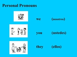 Personal Pronouns
we (nosotros)
you (ustedes)
they (ellos)
 