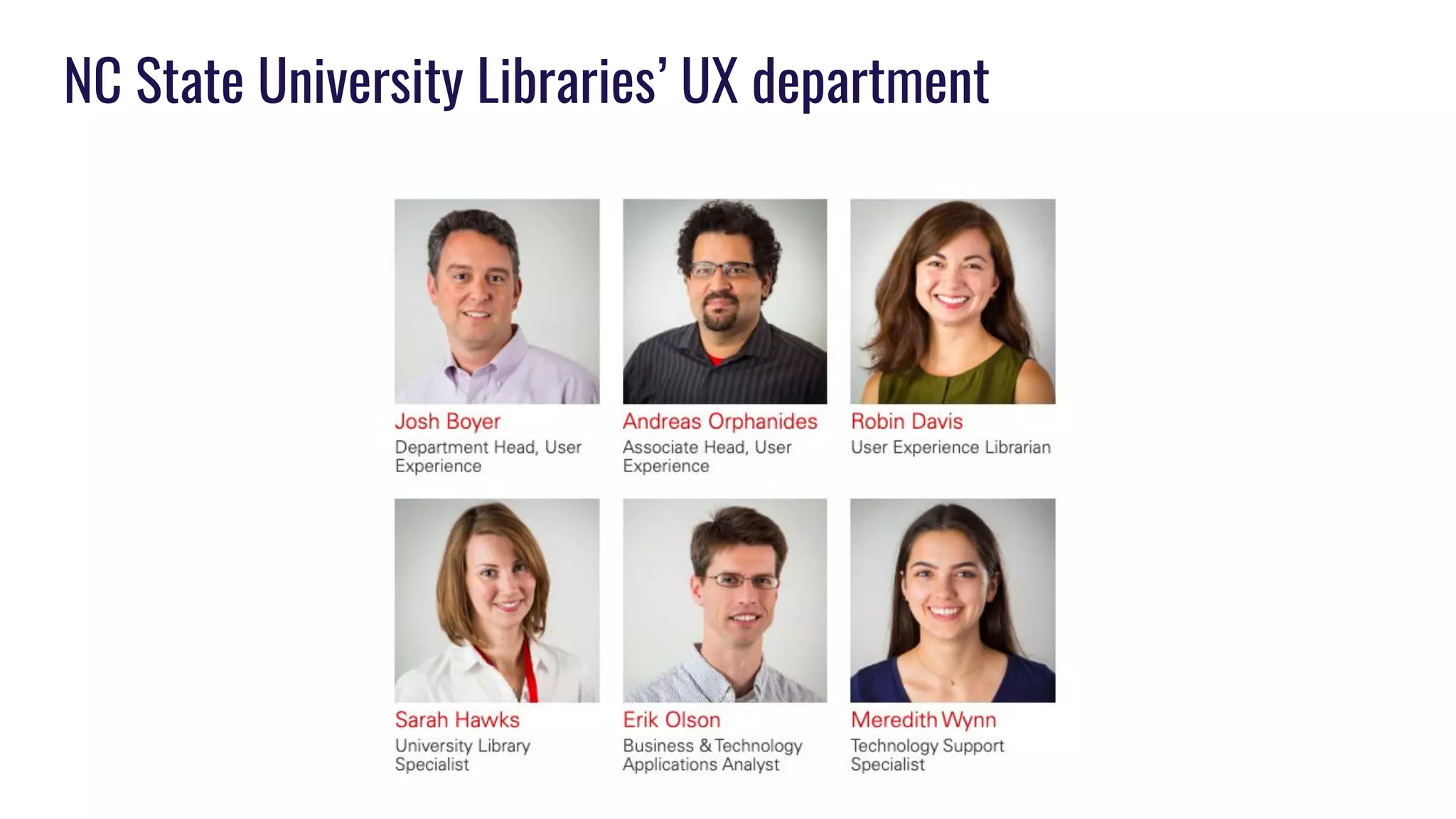 NC State University Libraries’ UX department
 
