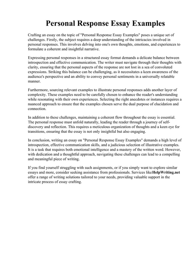 Personal Response Essay Examples PDF