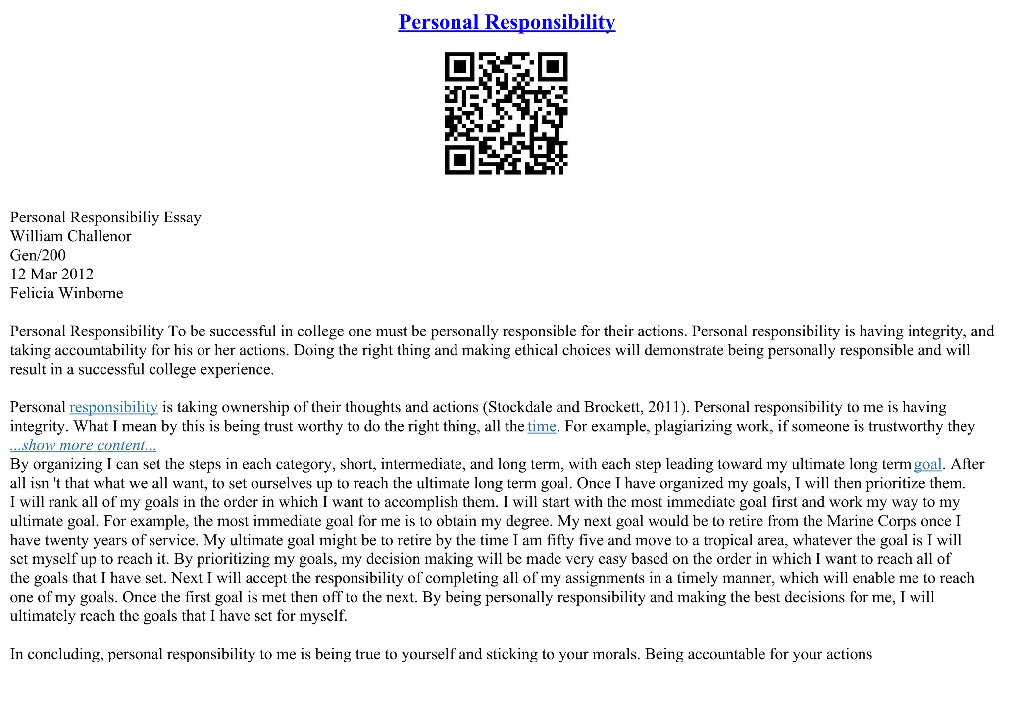 Personal Responsibility PPT