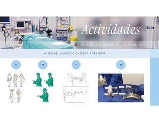 9 10 11 12
Actividades
EN L A SA L A DE C IRUGÍA C ON EL PAC IEN TE
AN TES DE L A INDUC CIÓN DE LA A NES TESIA
 