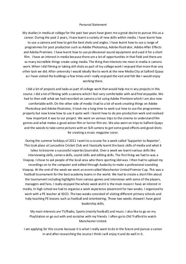 Personal statement for college sports