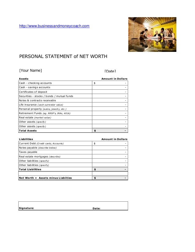 Personal statement of net worth