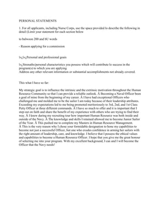 PERSONAL STATEMENTS1- For all applicants- including Nurse Corps- use t ...