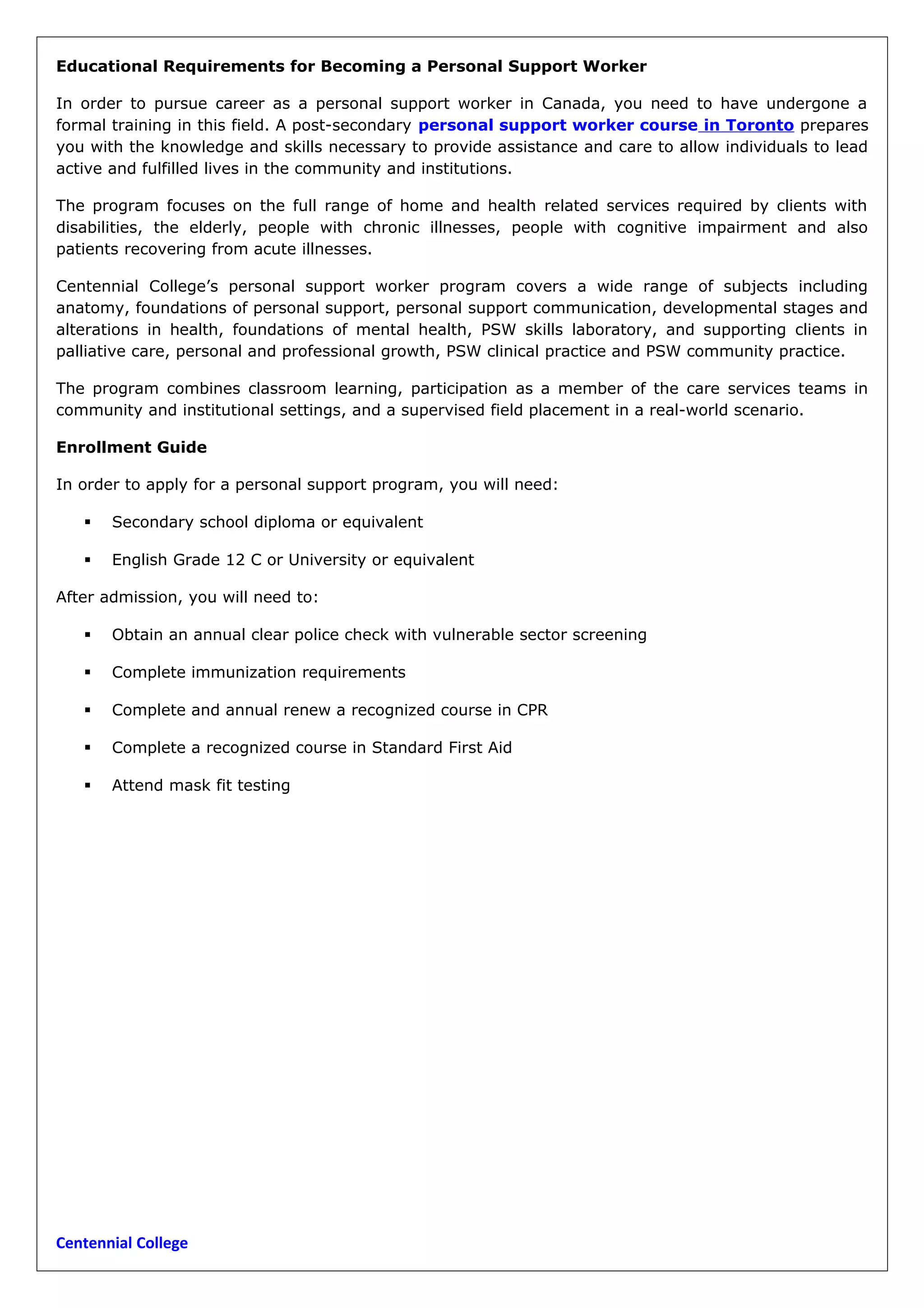 Personal support workers job description, work life and educational
