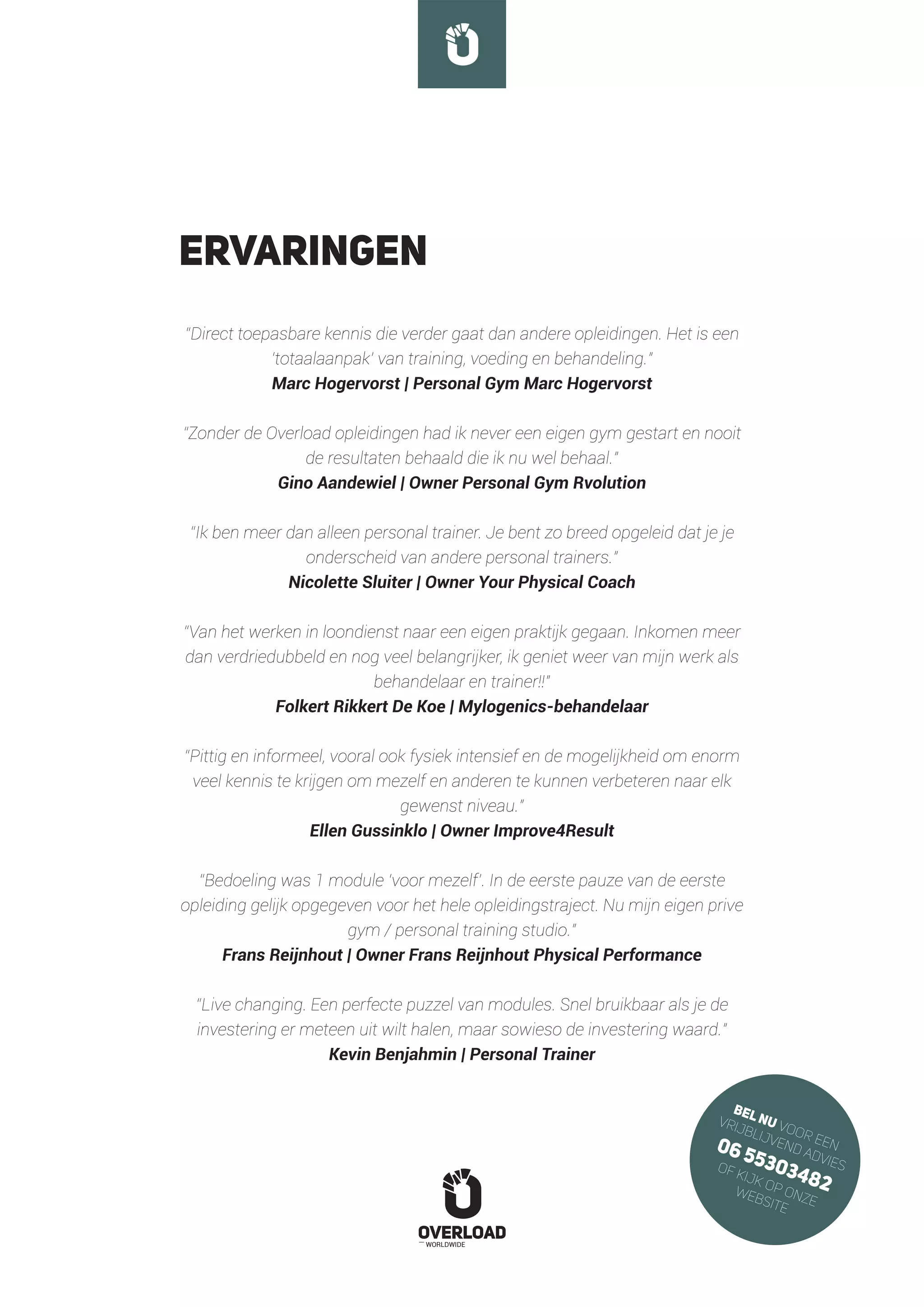 Personal trainer & fitness trainer opleidingen van overload worldwide | PDF