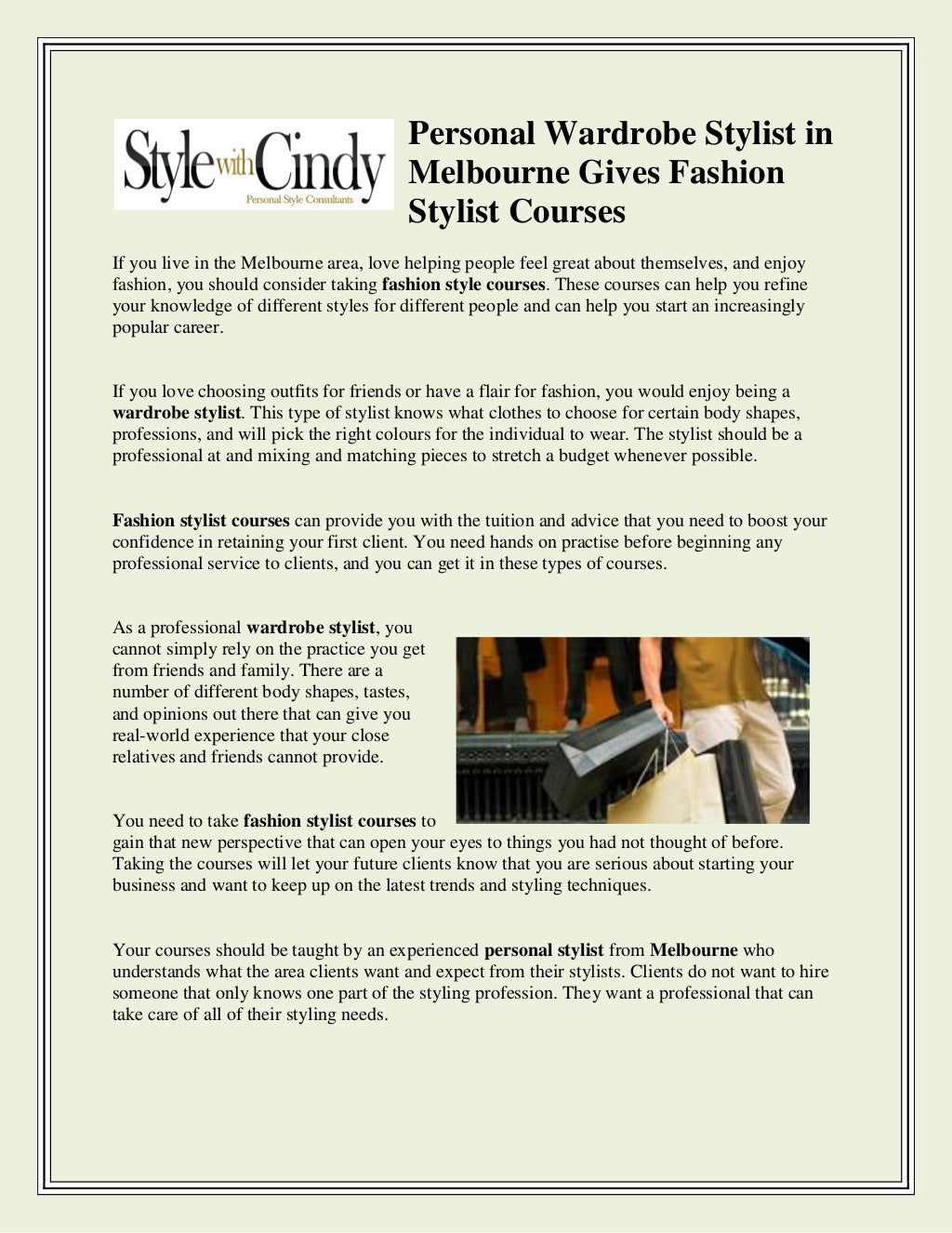 Personal Wardrobe Stylist in Melbourne Gives Fashion Stylist Courses