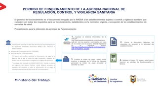 PERMISO DE FUNCIONAMIENTO DE LA AGENCIA NACIONAL DE
REGULACIÓN, CONTROL Y VIGILANCIA SANITARIA
El permiso de funcionamient...
