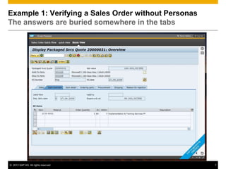 Example 1: Verifying a Sales Order without Personas
The answers are buried somewhere in the tabs




© 2013 SAP AG. All rights reserved.                   7
 