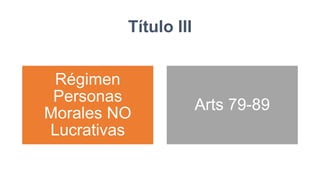 Título III
Régimen
Personas
Morales NO
Lucrativas
Arts 79-89
 