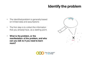 Identify the problem
from
§ The identified problem is generally based
on limited data and assumptions
§ The first step is ...