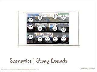 Scenarios | Story Boards
http://archive.aneventapart.com/2012/seattle/slides/03_KimGoodwin.pdf

Dara Pressley - @uxdiva

 